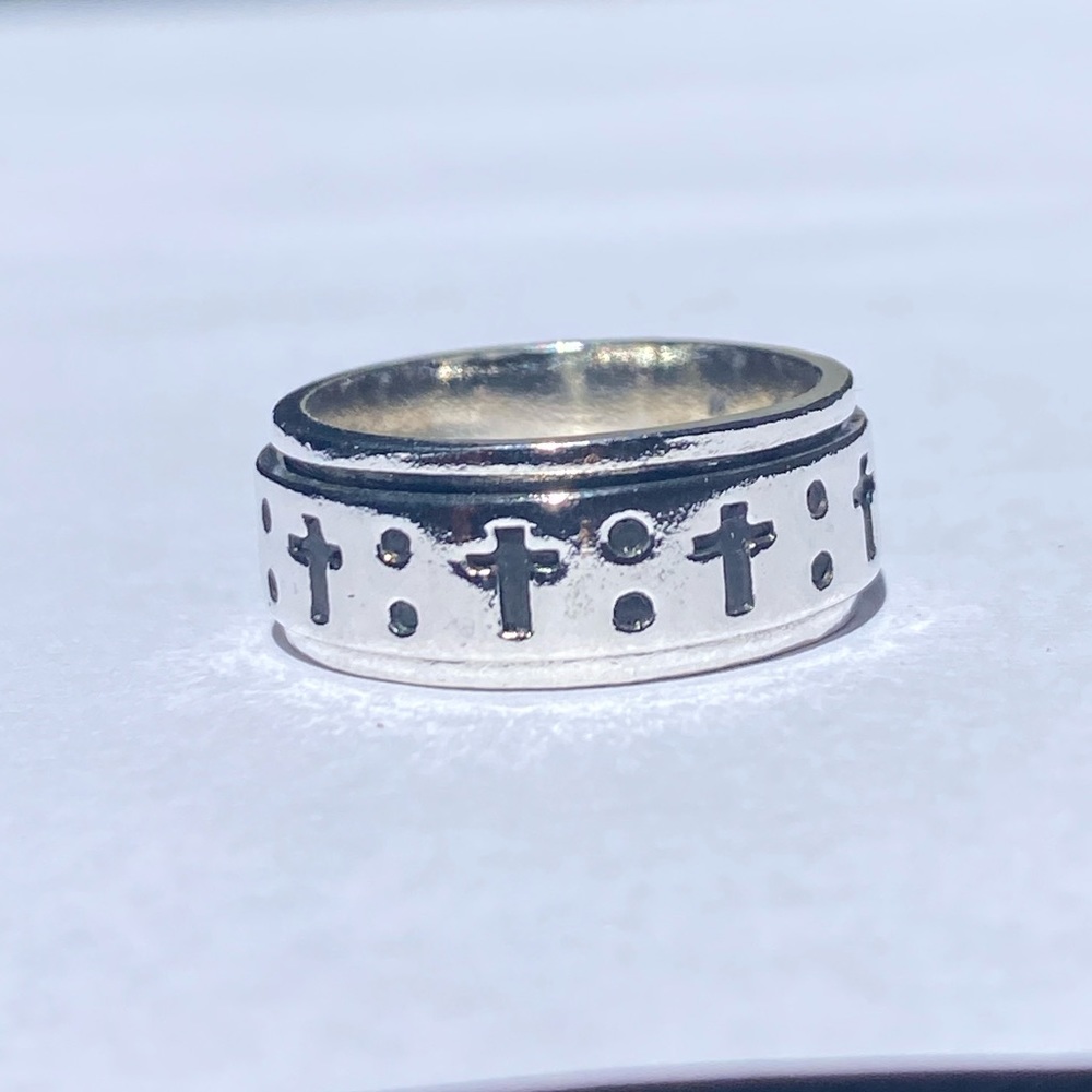 925 Sterling Silver Solid/Heavy Cross Fidget Ring - image 3